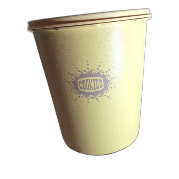 Vtg TUPPERWARE COOKIES Canister Servalier Sunburst Lid Yellow Harvest Gold 1970s - Picture 2 of 8